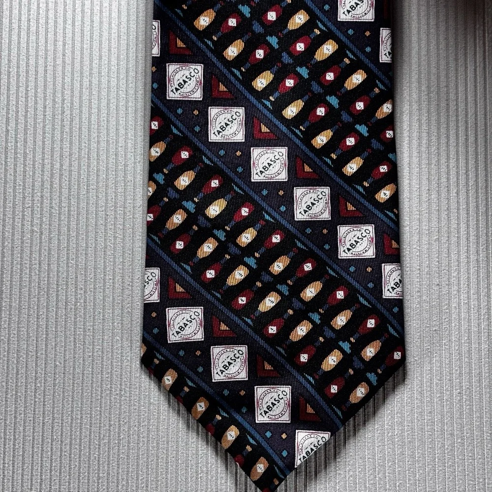 Vintage Tabasco Men 100% Silk Necktie Hot Sauce Egret Louisiana Style Multicolor